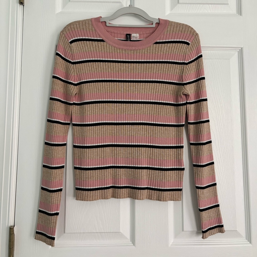 H&M Divided Strip Knit Long Sleeve Top
